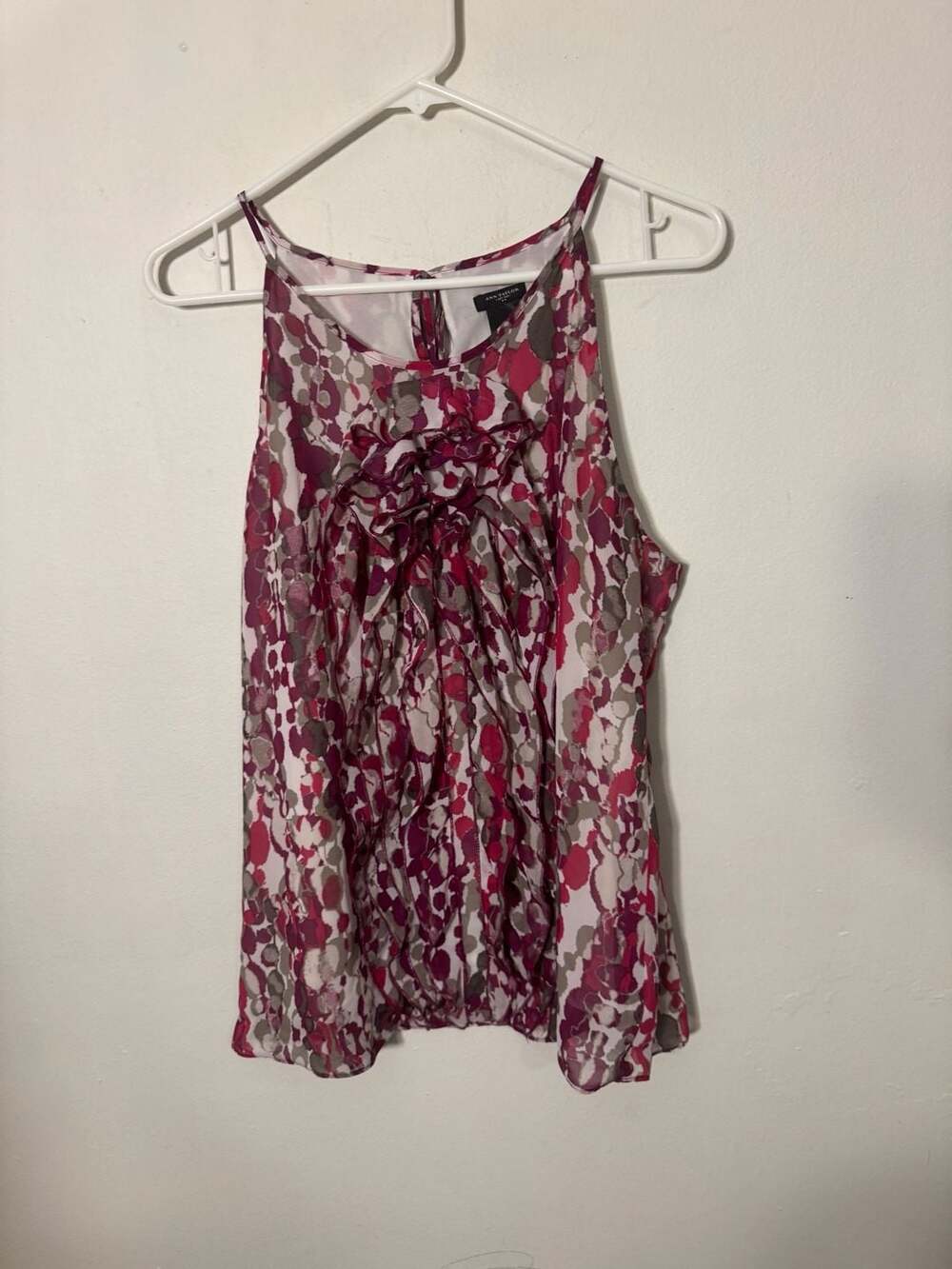 Ann Taylor Ruffle Front Watercolor Polka Dot Sleeveless Halter Top
